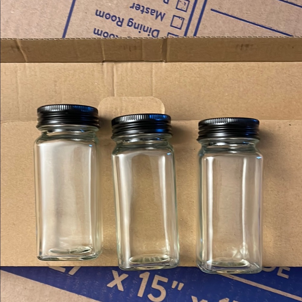 Set of 7 Clear Jars with Black Lids for spices